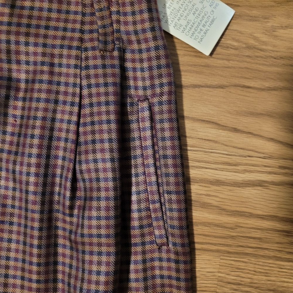 Silk Plaid Midi Skirt in Plum and Olive - Picture 5 of 9